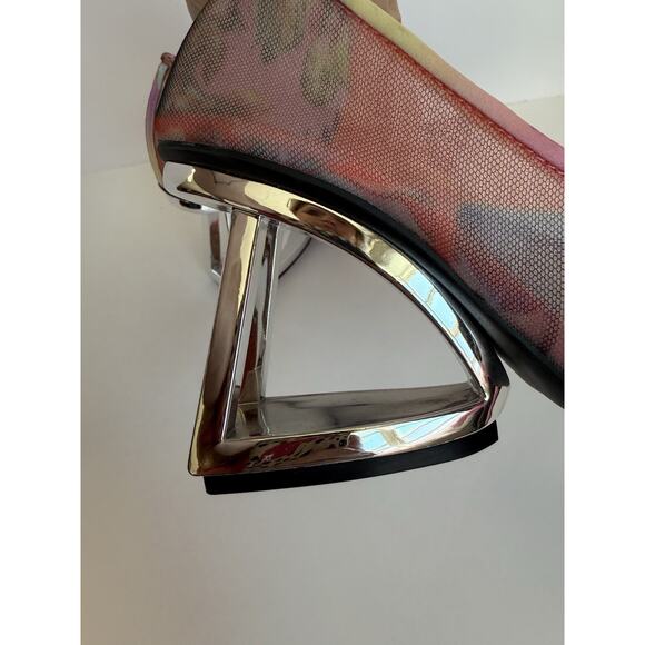 Gianni Bini Pamalaa Size 6 Printed Mesh Architectural Wedge Pumps Unique Pink - Picture 7 of 9